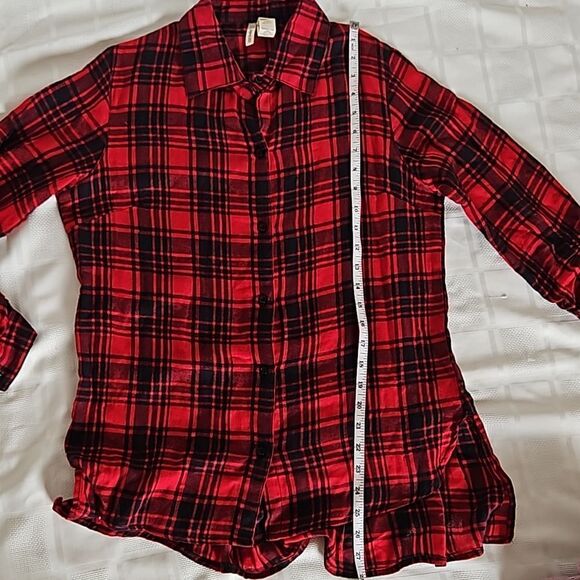 Japana Women's Buffalo Plaid Flannel Long Sleeves Button Down Shirt Medium Red - Picture 11 of 16